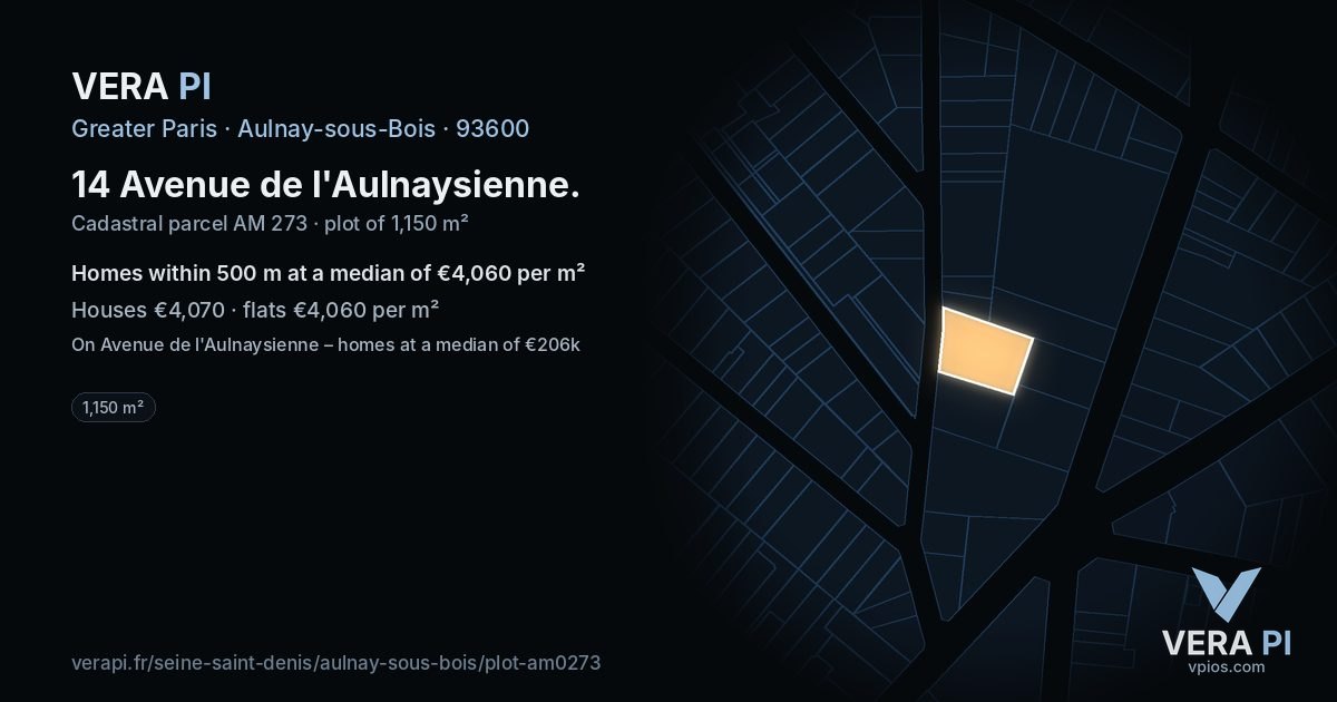 14 Avenue de l'Aulnaysienne, Aulnay-sous-Bois at night – the plot lit, the parcels around coloured by the prices near them