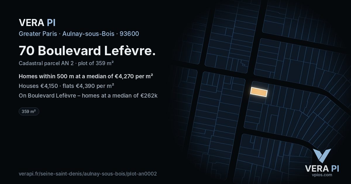 70 Boulevard Lefèvre, Aulnay-sous-Bois at night – the plot lit, the parcels around coloured by the prices near them