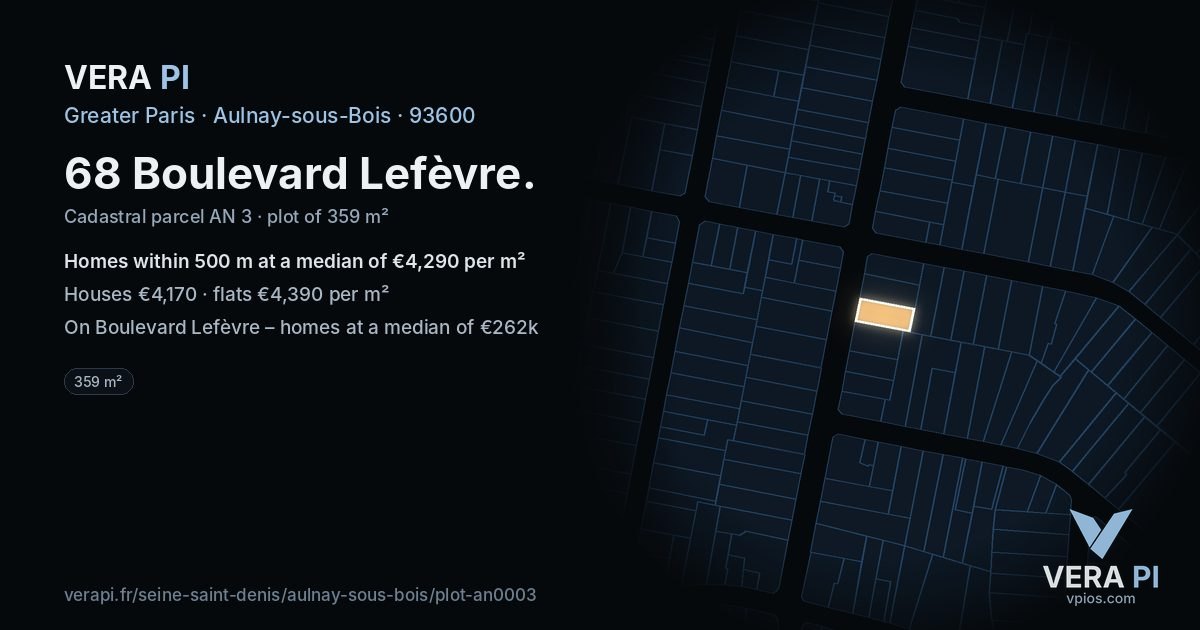 68 Boulevard Lefèvre, Aulnay-sous-Bois at night – the plot lit, the parcels around coloured by the prices near them