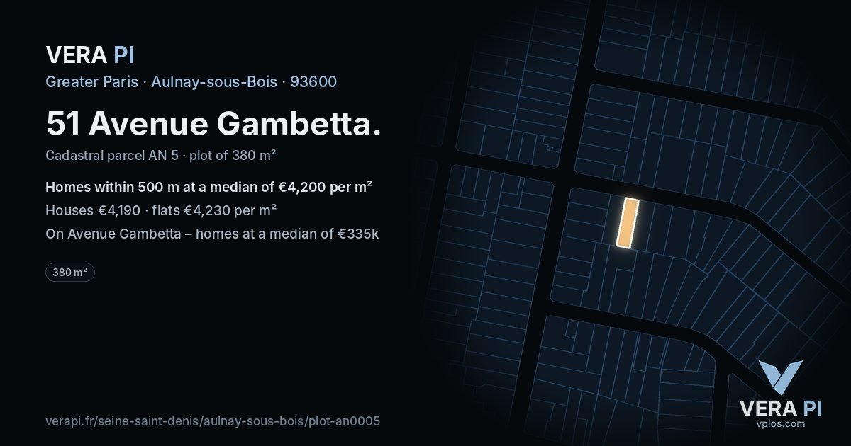 51 Avenue Gambetta, Aulnay-sous-Bois at night – the plot lit, the parcels around coloured by the prices near them