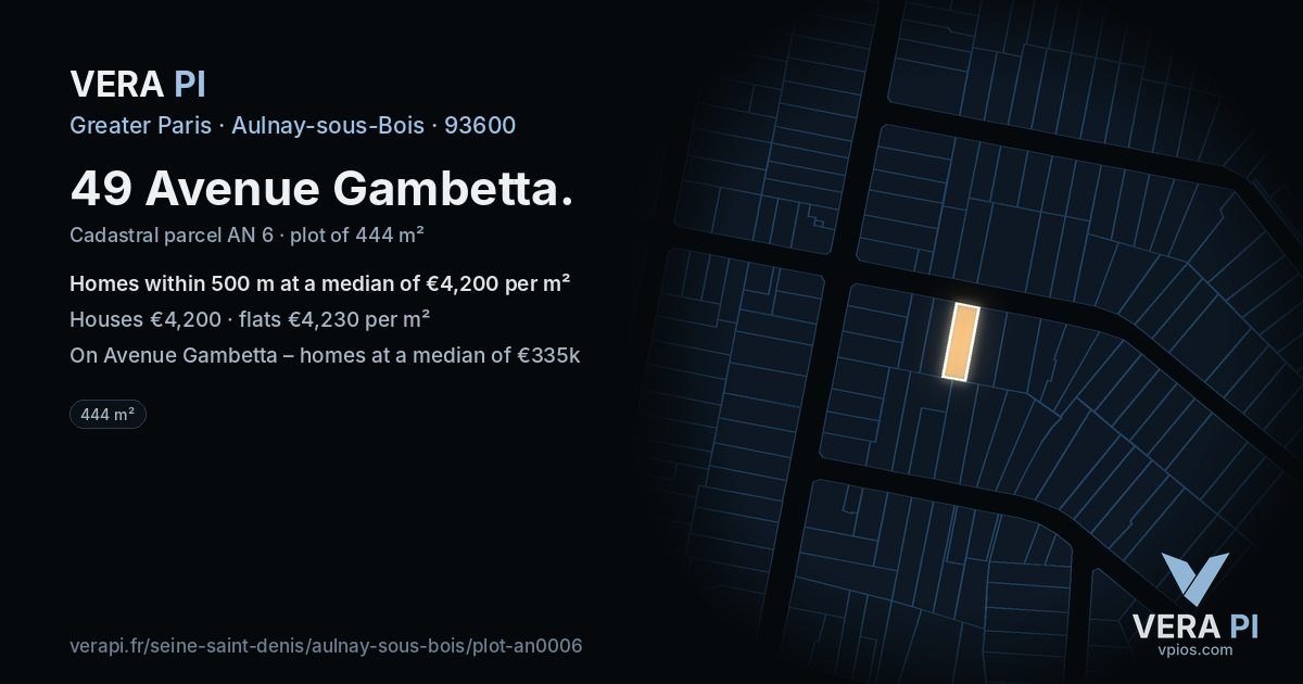 49 Avenue Gambetta, Aulnay-sous-Bois at night – the plot lit, the parcels around coloured by the prices near them