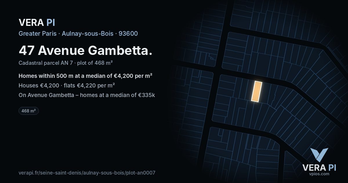47 Avenue Gambetta, Aulnay-sous-Bois at night – the plot lit, the parcels around coloured by the prices near them