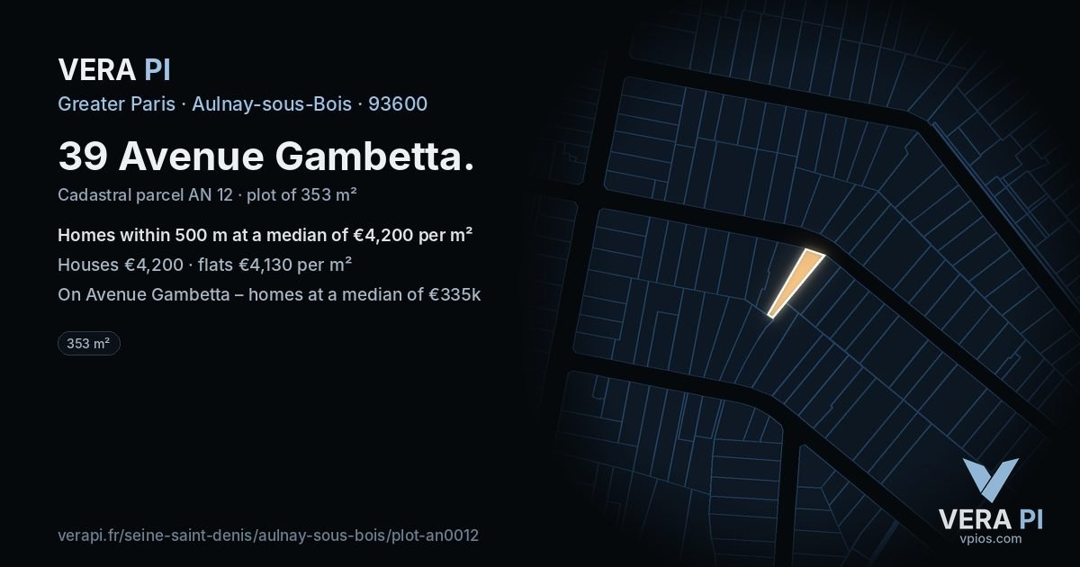 39 Avenue Gambetta, Aulnay-sous-Bois at night – the plot lit, the parcels around coloured by the prices near them