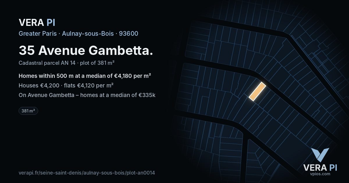 35 Avenue Gambetta, Aulnay-sous-Bois at night – the plot lit, the parcels around coloured by the prices near them