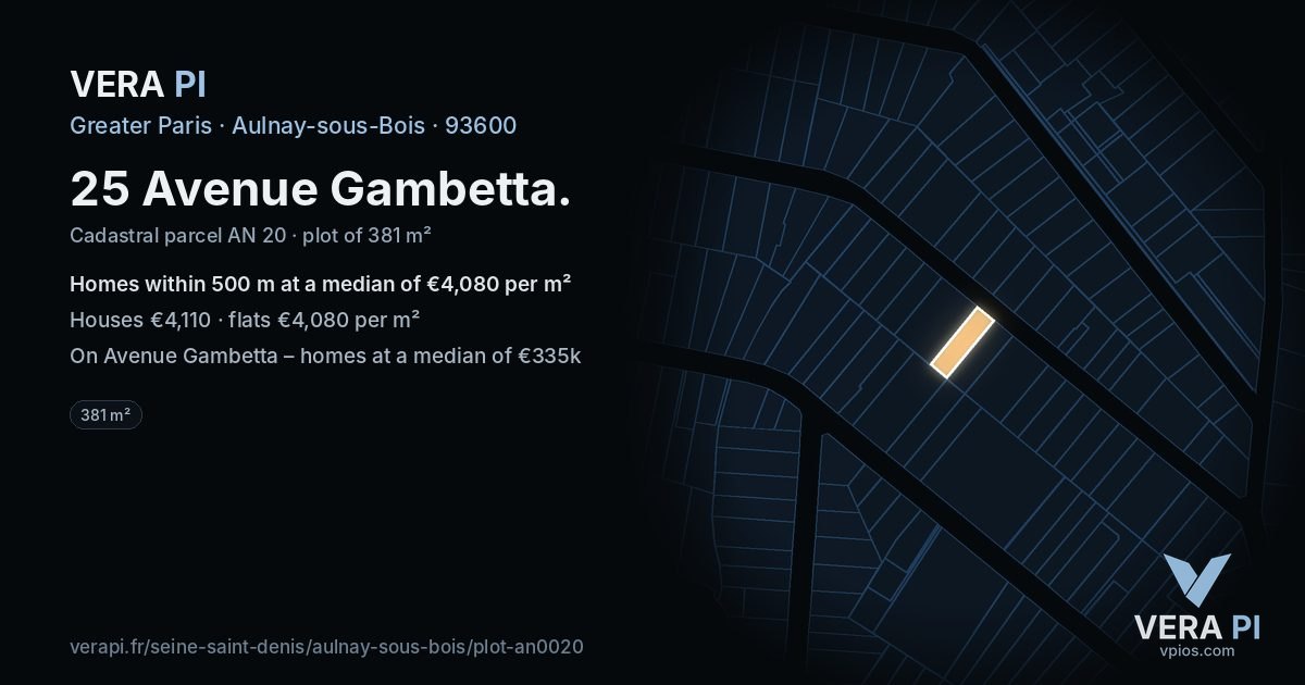 25 Avenue Gambetta, Aulnay-sous-Bois at night – the plot lit, the parcels around coloured by the prices near them