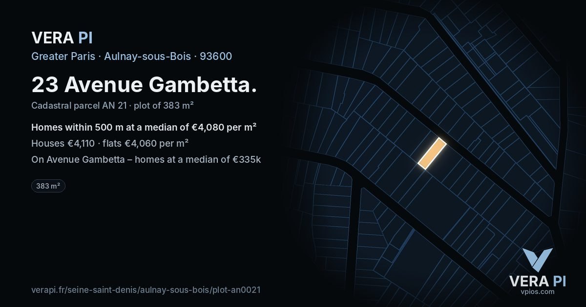 23 Avenue Gambetta, Aulnay-sous-Bois at night – the plot lit, the parcels around coloured by the prices near them
