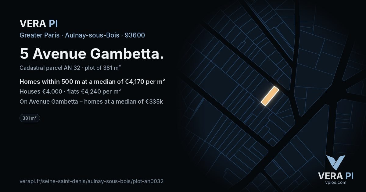 5 Avenue Gambetta, Aulnay-sous-Bois at night – the plot lit, the parcels around coloured by the prices near them