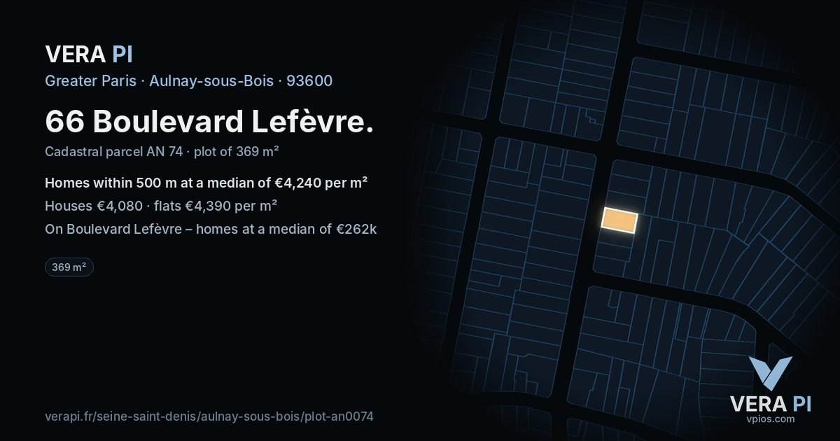 66 Boulevard Lefèvre, Aulnay-sous-Bois at night – the plot lit, the parcels around coloured by the prices near them