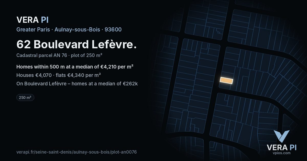 62 Boulevard Lefèvre, Aulnay-sous-Bois at night – the plot lit, the parcels around coloured by the prices near them