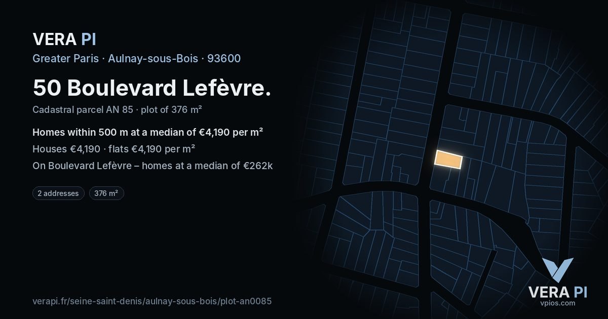 50 Boulevard Lefèvre, Aulnay-sous-Bois at night – the plot lit, the parcels around coloured by the prices near them