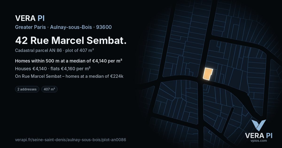 42 Rue Marcel Sembat, Aulnay-sous-Bois at night – the plot lit, the parcels around coloured by the prices near them
