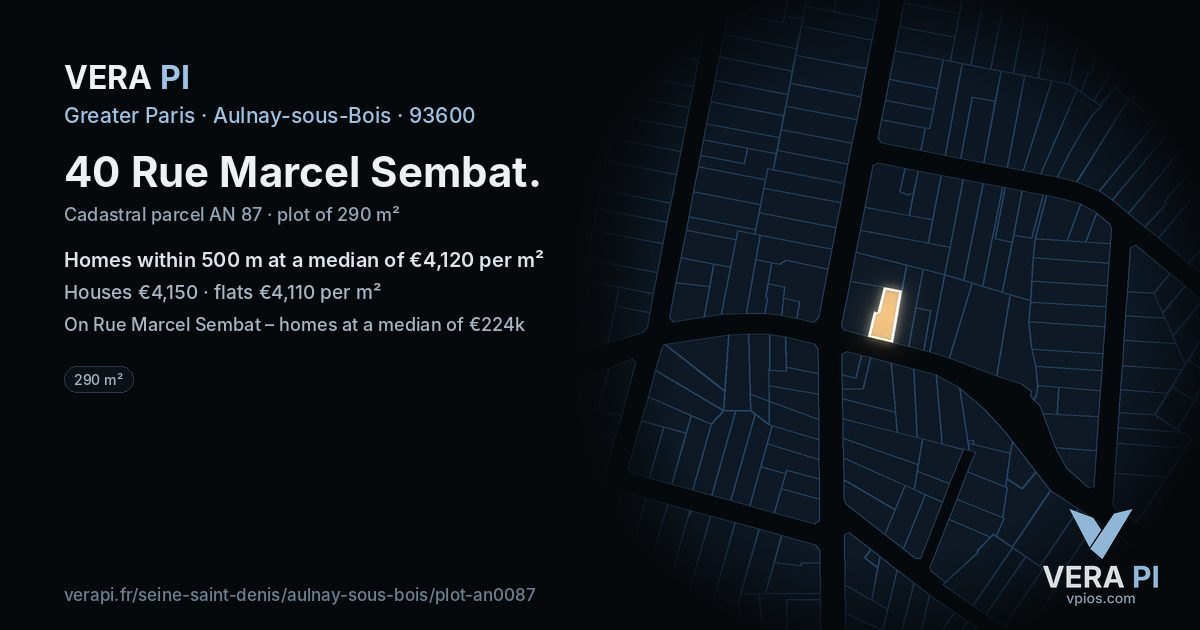 40 Rue Marcel Sembat, Aulnay-sous-Bois at night – the plot lit, the parcels around coloured by the prices near them