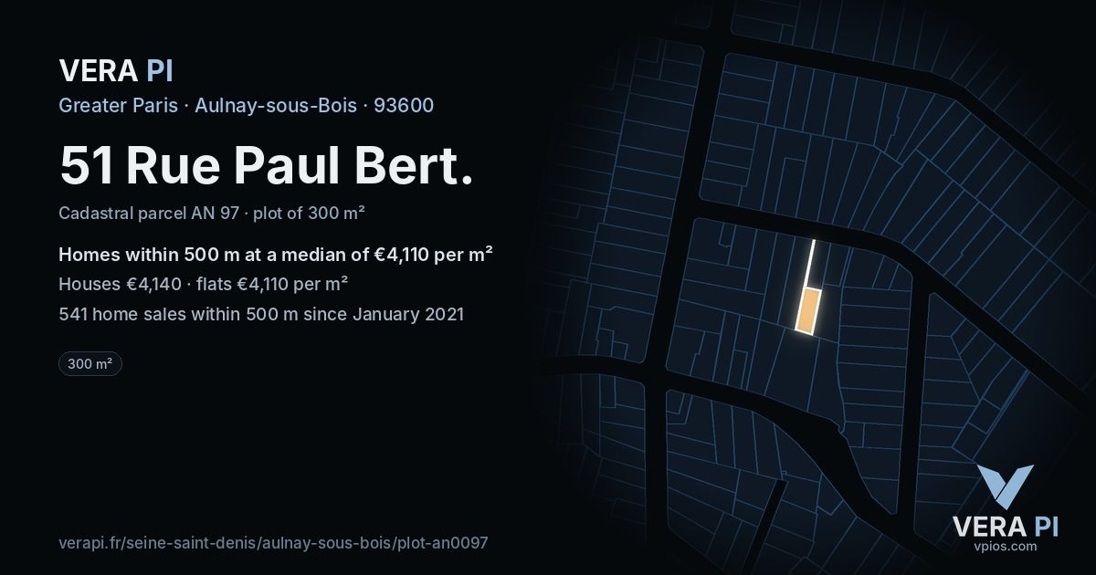 51 Rue Paul Bert, Aulnay-sous-Bois at night – the plot lit, the parcels around coloured by the prices near them