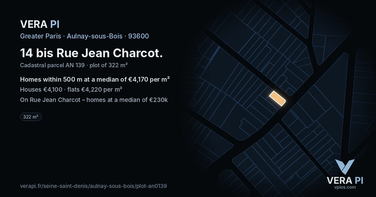 14 bis Rue Jean Charcot, Aulnay-sous-Bois at night – the plot lit, the parcels around coloured by the prices near them