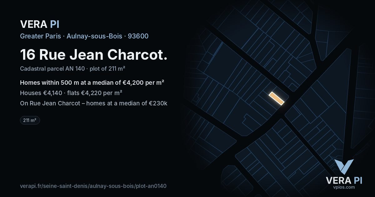 16 Rue Jean Charcot, Aulnay-sous-Bois at night – the plot lit, the parcels around coloured by the prices near them