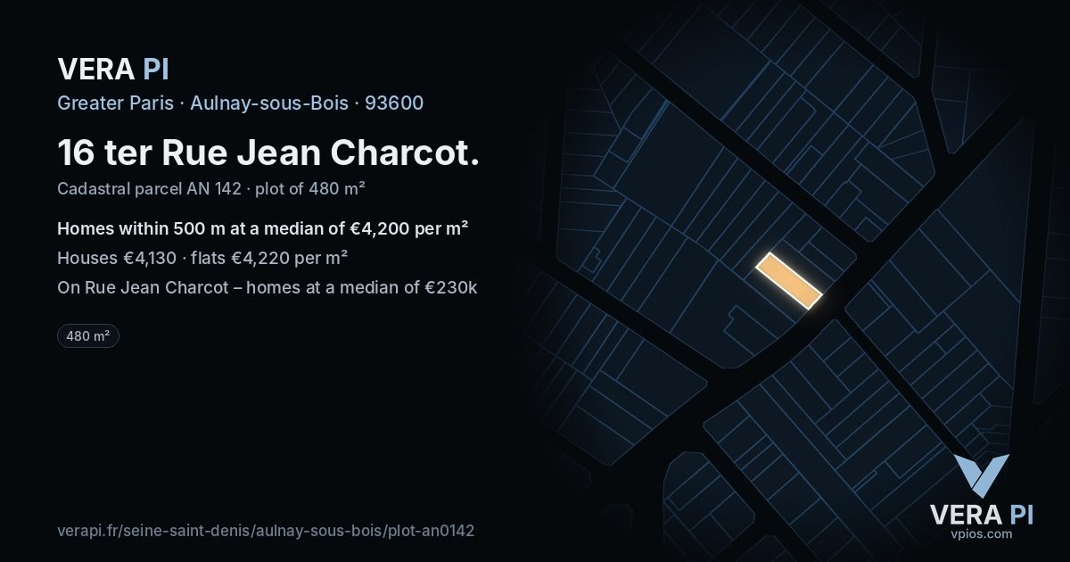 16 ter Rue Jean Charcot, Aulnay-sous-Bois at night – the plot lit, the parcels around coloured by the prices near them