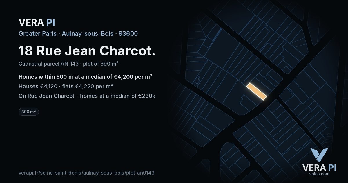 18 Rue Jean Charcot, Aulnay-sous-Bois at night – the plot lit, the parcels around coloured by the prices near them