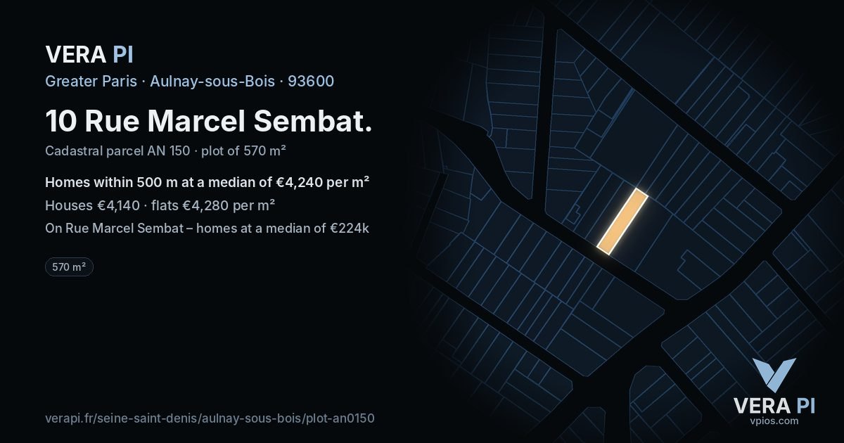 10 Rue Marcel Sembat, Aulnay-sous-Bois at night – the plot lit, the parcels around coloured by the prices near them