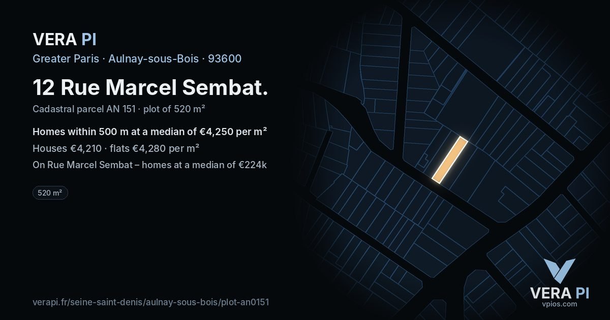 12 Rue Marcel Sembat, Aulnay-sous-Bois at night – the plot lit, the parcels around coloured by the prices near them