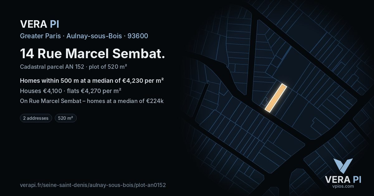 14 Rue Marcel Sembat, Aulnay-sous-Bois at night – the plot lit, the parcels around coloured by the prices near them