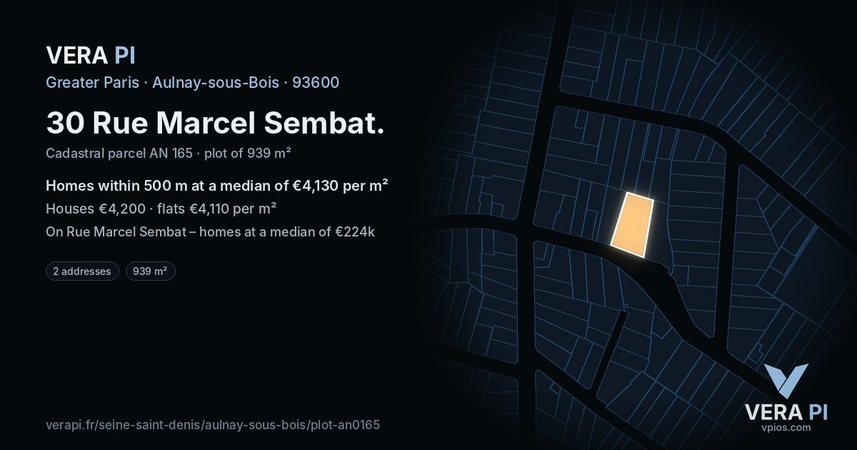 30 Rue Marcel Sembat, Aulnay-sous-Bois at night – the plot lit, the parcels around coloured by the prices near them