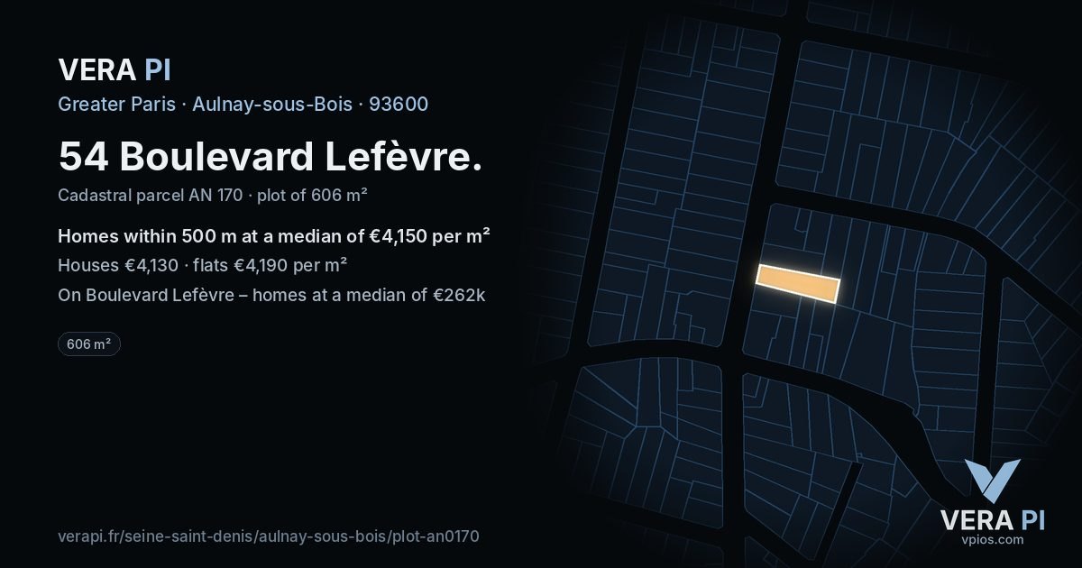 54 Boulevard Lefèvre, Aulnay-sous-Bois at night – the plot lit, the parcels around coloured by the prices near them