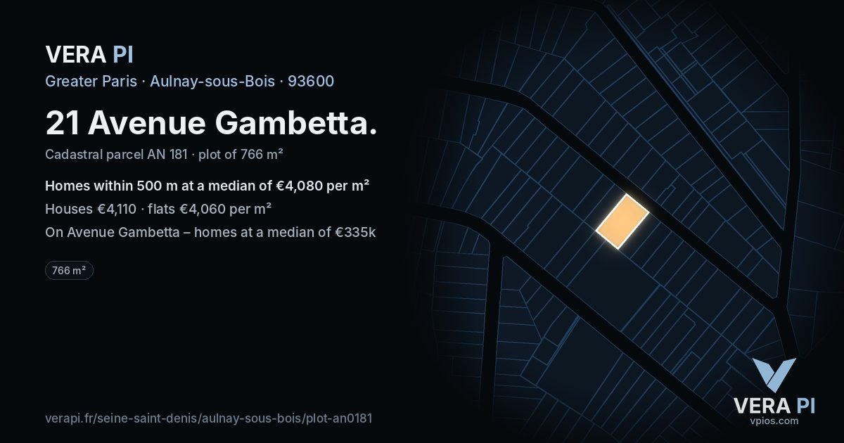 21 Avenue Gambetta, Aulnay-sous-Bois at night – the plot lit, the parcels around coloured by the prices near them