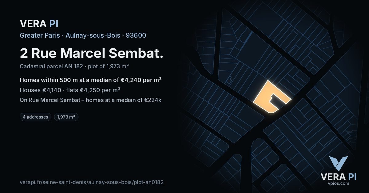 2 Rue Marcel Sembat, Aulnay-sous-Bois at night – the plot lit, the parcels around coloured by the prices near them