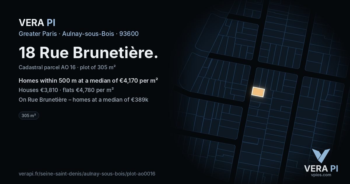 18 Rue Brunetière, Aulnay-sous-Bois at night – the plot lit, the parcels around coloured by the prices near them