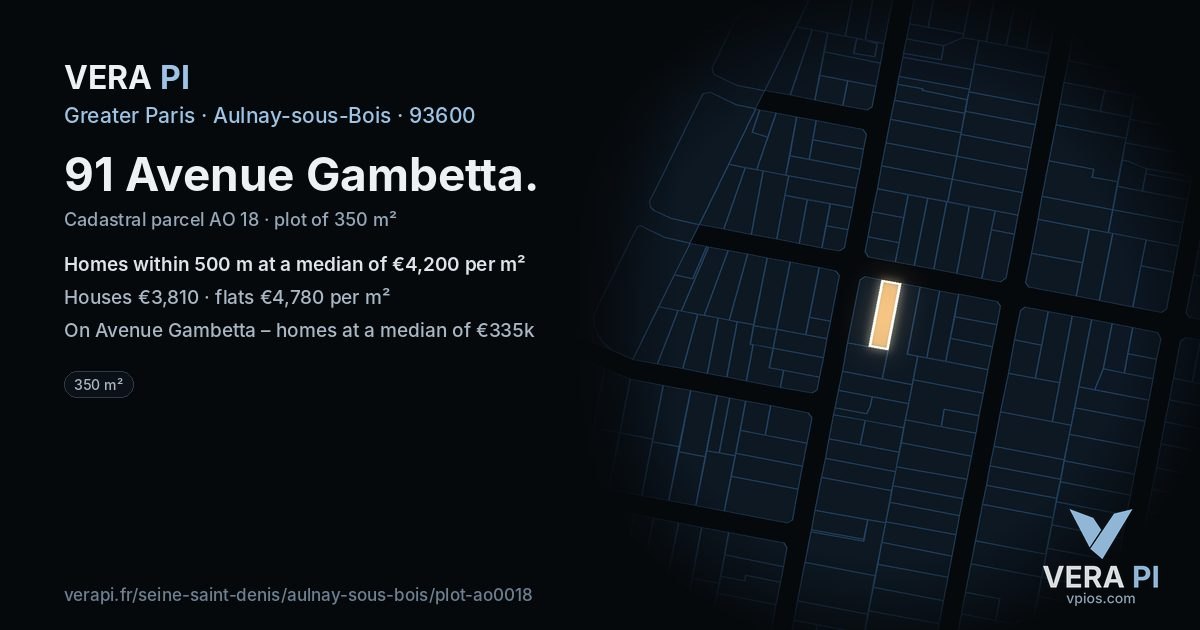 91 Avenue Gambetta, Aulnay-sous-Bois at night – the plot lit, the parcels around coloured by the prices near them
