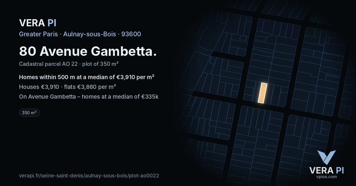 80 Avenue Gambetta, Aulnay-sous-Bois at night – the plot lit, the parcels around coloured by the prices near them