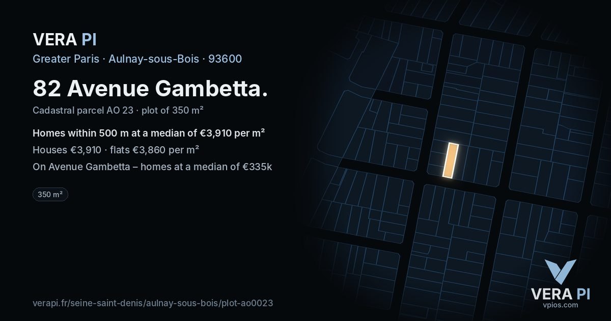 82 Avenue Gambetta, Aulnay-sous-Bois at night – the plot lit, the parcels around coloured by the prices near them