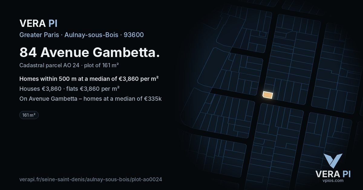 84 Avenue Gambetta, Aulnay-sous-Bois at night – the plot lit, the parcels around coloured by the prices near them