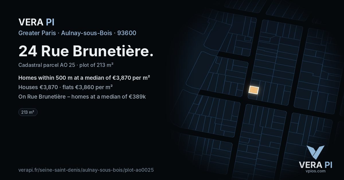 24 Rue Brunetière, Aulnay-sous-Bois at night – the plot lit, the parcels around coloured by the prices near them