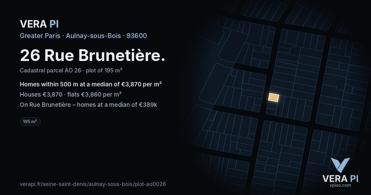 26 Rue Brunetière, Aulnay-sous-Bois at night – the plot lit, the parcels around coloured by the prices near them