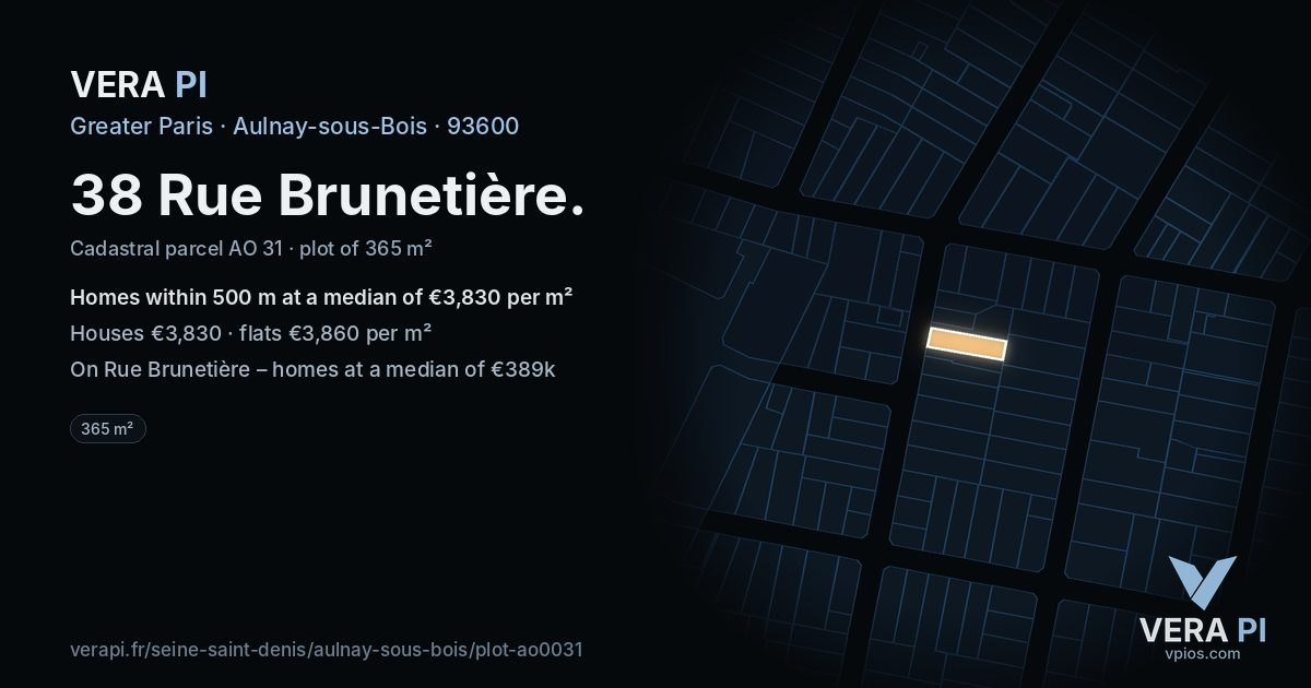 38 Rue Brunetière, Aulnay-sous-Bois at night – the plot lit, the parcels around coloured by the prices near them
