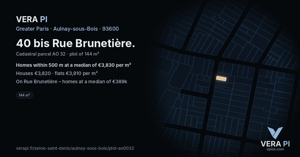40 bis Rue Brunetière, Aulnay-sous-Bois at night – the plot lit, the parcels around coloured by the prices near them
