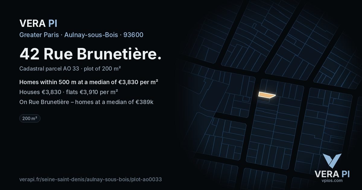 42 Rue Brunetière, Aulnay-sous-Bois at night – the plot lit, the parcels around coloured by the prices near them