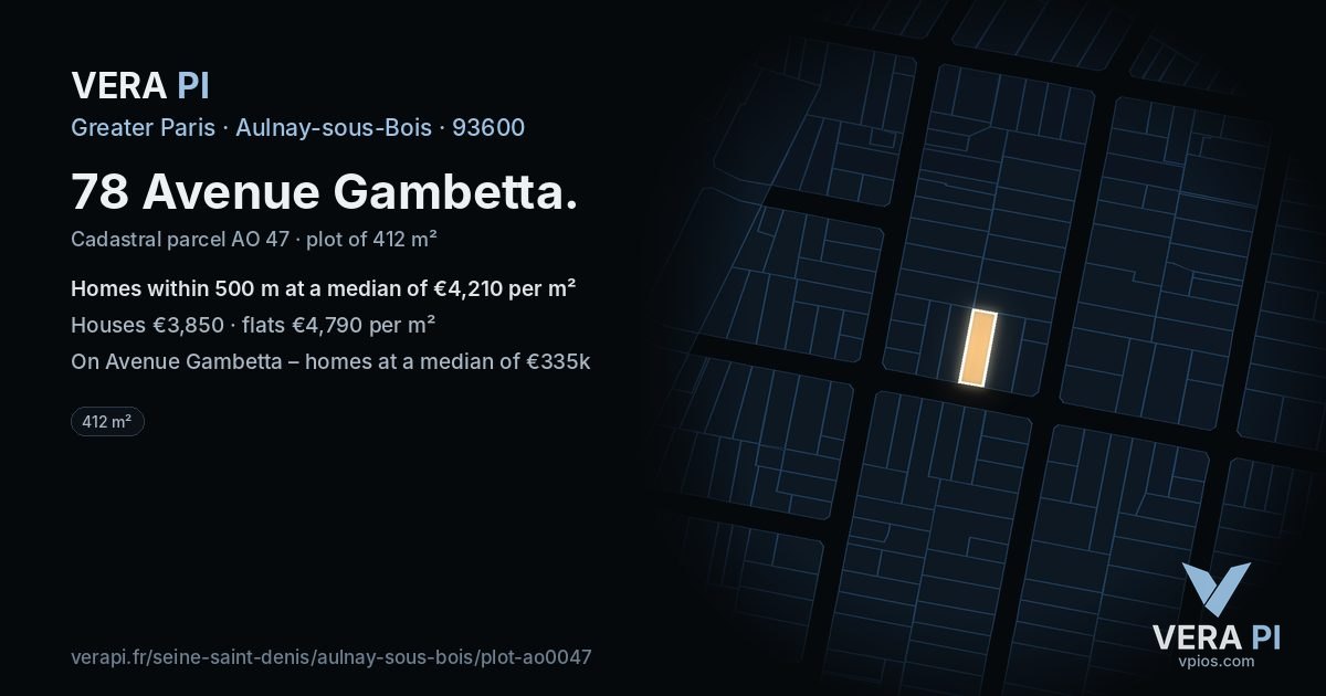 78 Avenue Gambetta, Aulnay-sous-Bois at night – the plot lit, the parcels around coloured by the prices near them