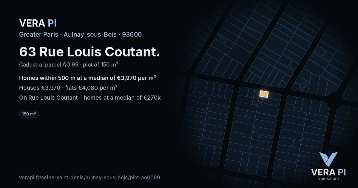 63 Rue Louis Coutant, Aulnay-sous-Bois at night – the plot lit, the parcels around coloured by the prices near them