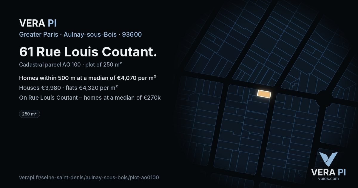 61 Rue Louis Coutant, Aulnay-sous-Bois at night – the plot lit, the parcels around coloured by the prices near them