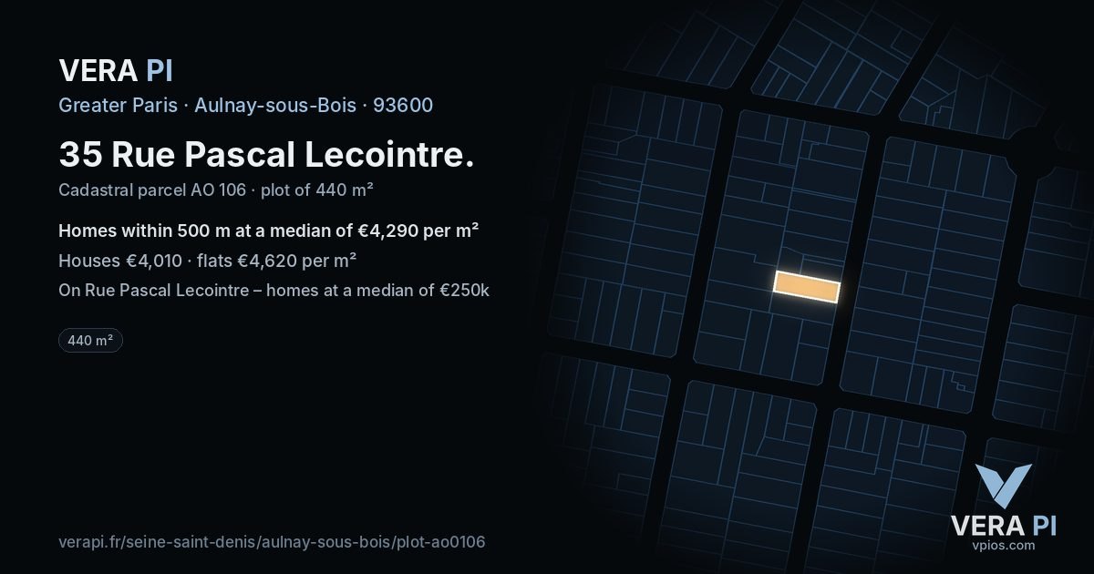 35 Rue Pascal Lecointre, Aulnay-sous-Bois at night – the plot lit, the parcels around coloured by the prices near them