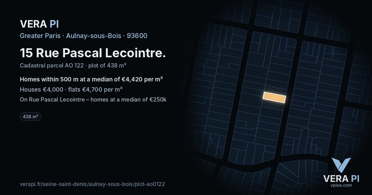 15 Rue Pascal Lecointre, Aulnay-sous-Bois at night – the plot lit, the parcels around coloured by the prices near them