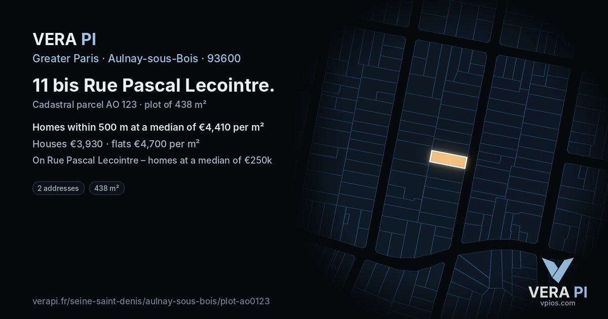 11 bis Rue Pascal Lecointre, Aulnay-sous-Bois at night – the plot lit, the parcels around coloured by the prices near them