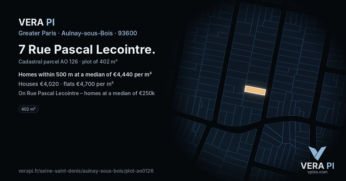 7 Rue Pascal Lecointre, Aulnay-sous-Bois at night – the plot lit, the parcels around coloured by the prices near them