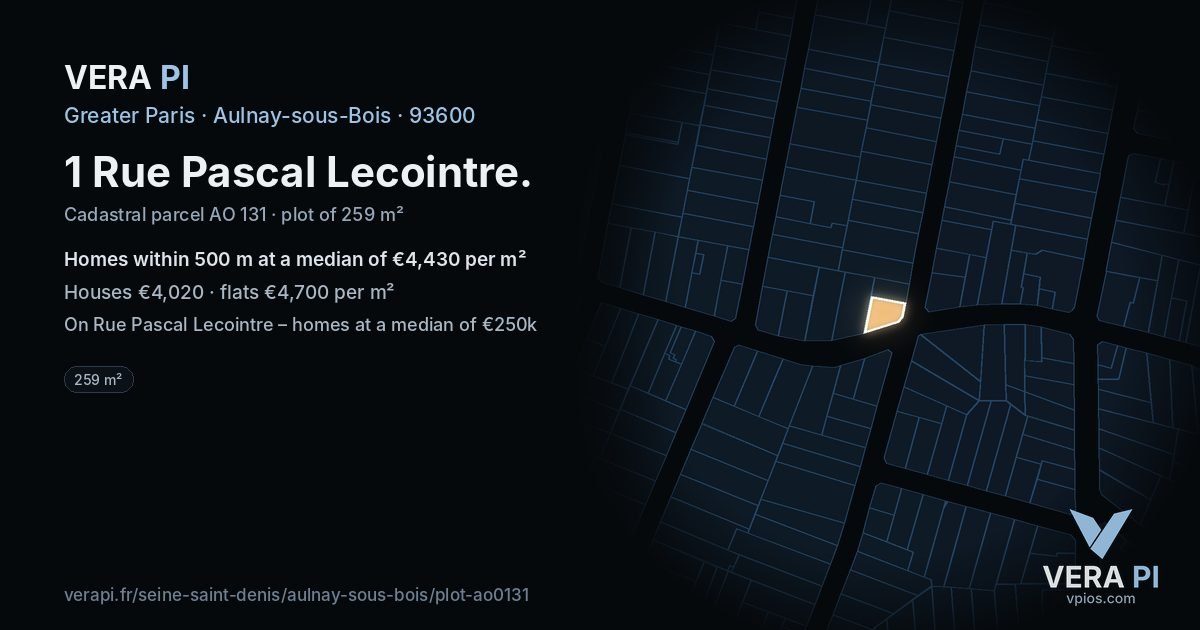 1 Rue Pascal Lecointre, Aulnay-sous-Bois at night – the plot lit, the parcels around coloured by the prices near them