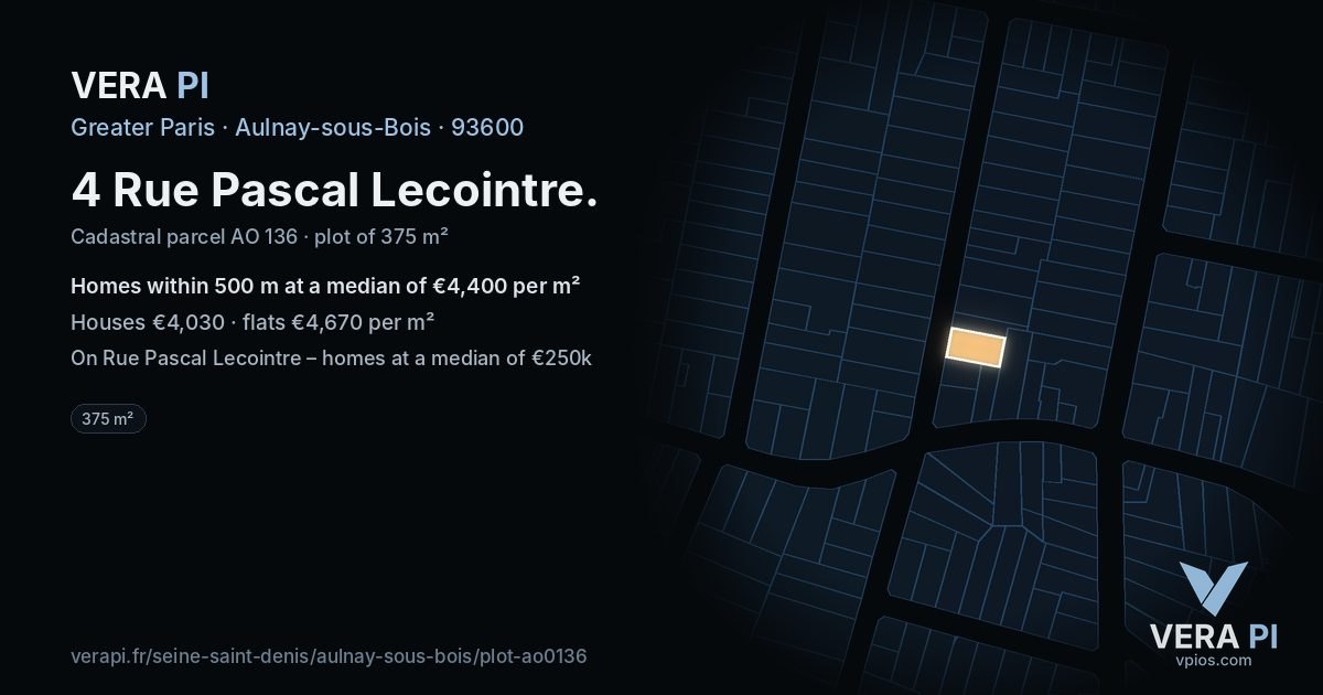 4 Rue Pascal Lecointre, Aulnay-sous-Bois at night – the plot lit, the parcels around coloured by the prices near them