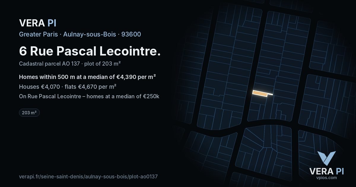 6 Rue Pascal Lecointre, Aulnay-sous-Bois at night – the plot lit, the parcels around coloured by the prices near them