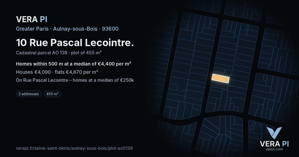 10 Rue Pascal Lecointre, Aulnay-sous-Bois at night – the plot lit, the parcels around coloured by the prices near them