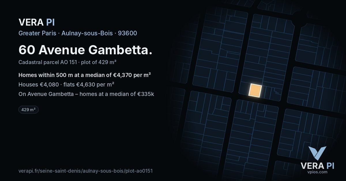 60 Avenue Gambetta, Aulnay-sous-Bois at night – the plot lit, the parcels around coloured by the prices near them